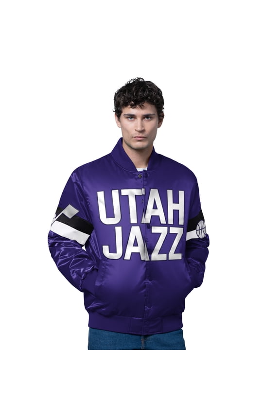 Men's Starter Purple Utah Jazz Triple Option Varsity Full-Snap Satin Jacket