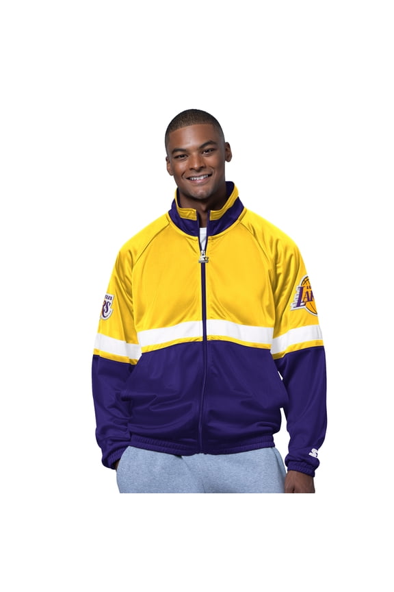 Men's Starter Purple/White Los Angeles Lakers The Veteran Tricot Track Raglan Full-Zip Jacket