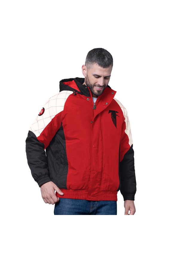 Men's Starter Red Atlanta Falcons Oxford Crinkle Full-Snap Hoodie Jacket