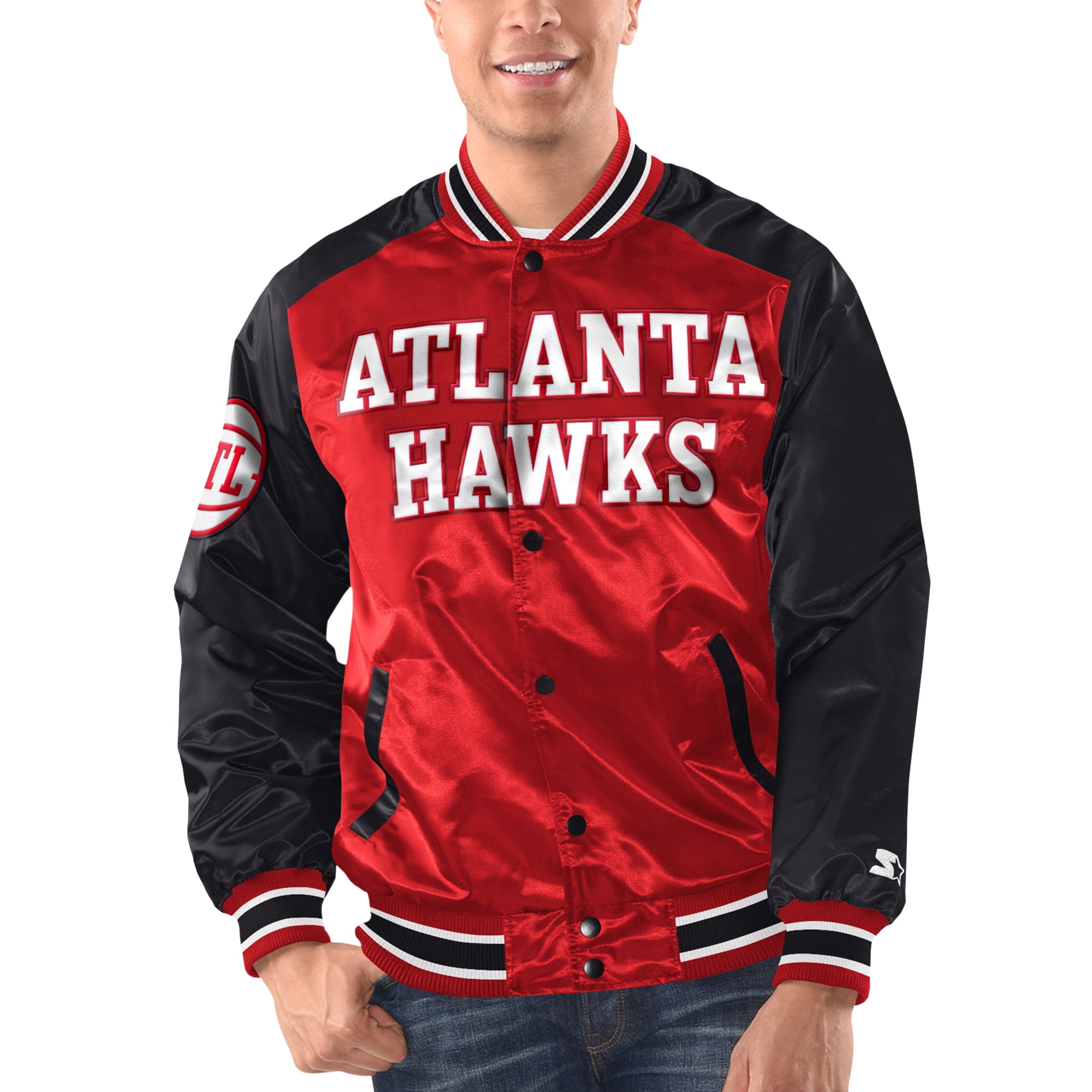 Men's Starter Red/Black Atlanta Hawks Renegade Satin Full-Snap