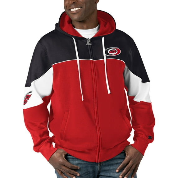 Men's Starter Red/Black Carolina Hurricanes Power Forward Full-Zip Hoodie
