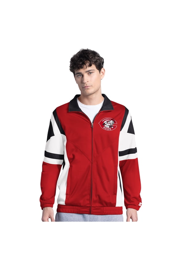 Men's Starter Red/Black Cincinnati Reds Contender Tricot Full-Zip Track Jacket