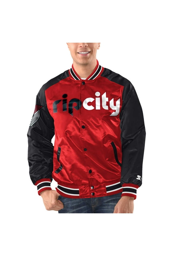 Men's Starter Red/Black Portland Trail Blazers Renegade Satin Full-Snap Varsity Jacket