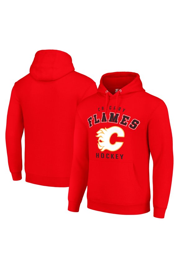 Men's Starter Red Calgary Flames Logo Pullover Hoodie