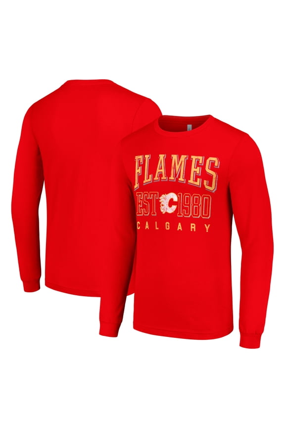 Men's Starter Red Calgary Flames Retro Graphic Long Sleeve Crew T-Shirt