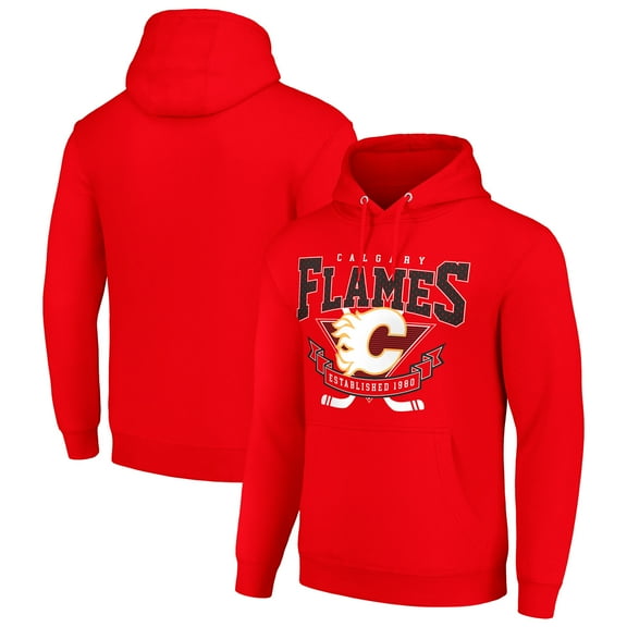 Men's Starter Red Calgary Flames Team Logo Graphic Fleece Tri-Blend Pullover Hoodie