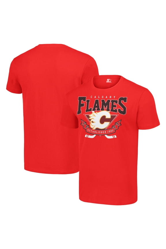 Men's Starter Red Calgary Flames Team Logo Graphic T-Shirt