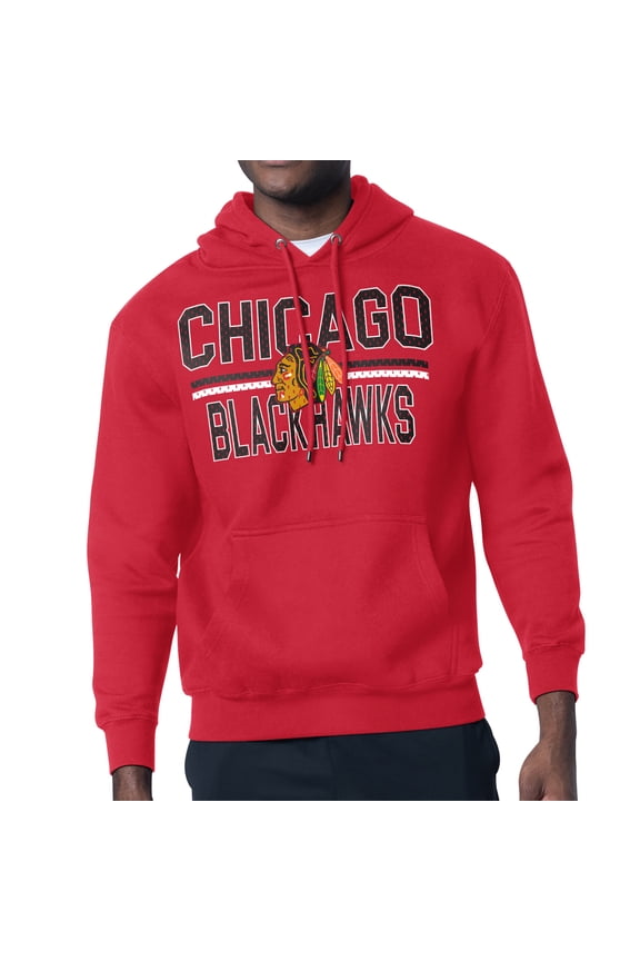 Men's Starter Red Chicago Blackhawks Mesh Look Team Name Logo Tri-Blend Pullover Hoodie