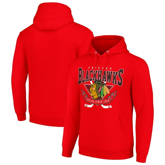 Men's Starter Red Chicago Blackhawks Team Logo Graphic Fleece Tri-Blend Pullover Hoodie
