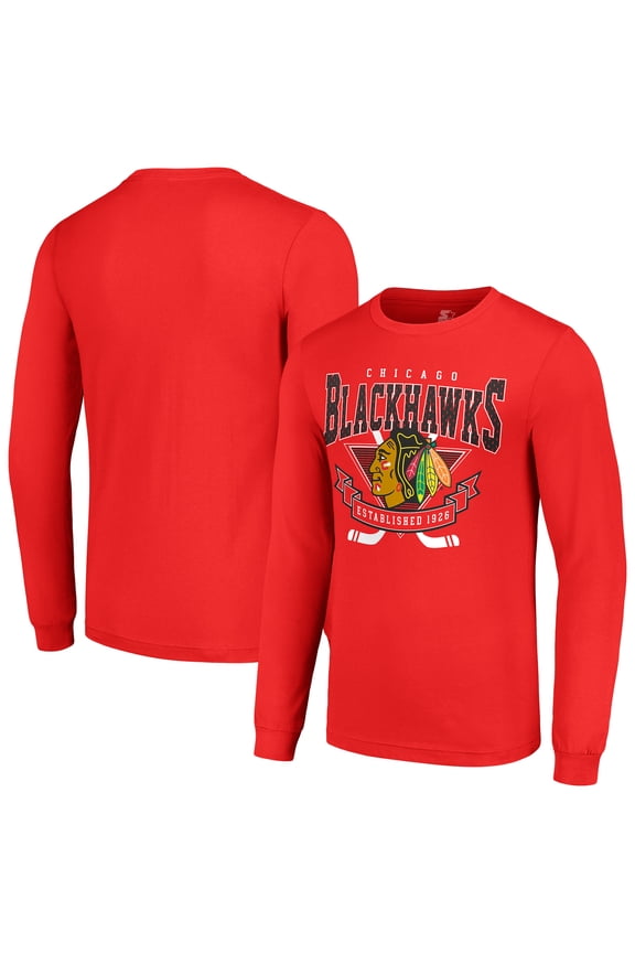 Men's Starter Red Chicago Blackhawks Team Logo Graphic Long Sleeve T-Shirt