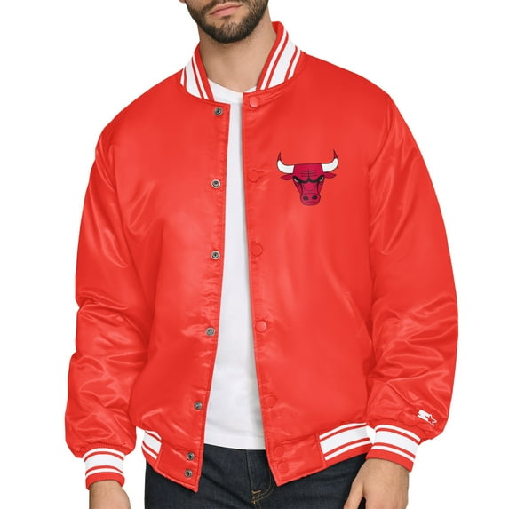 Men's Starter Red Chicago Bulls Printed Team Logo Satin Varsity Full-Snap Jacket