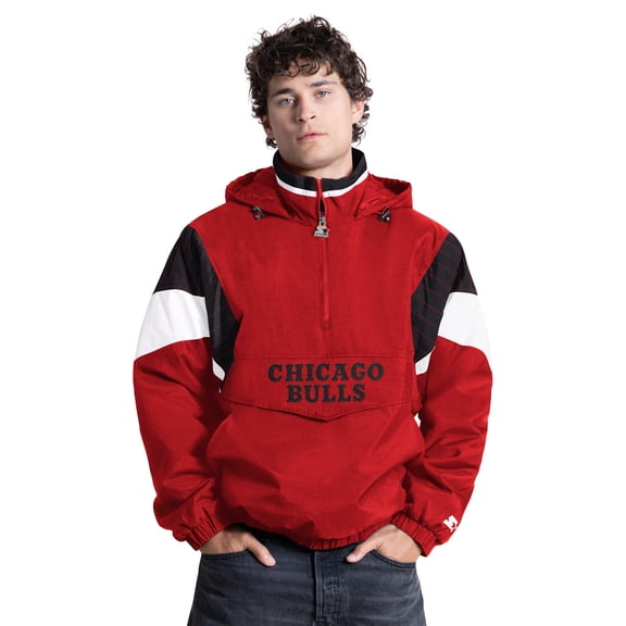 Men's Starter Red Chicago Bulls Half-Zip Hooded Jacket