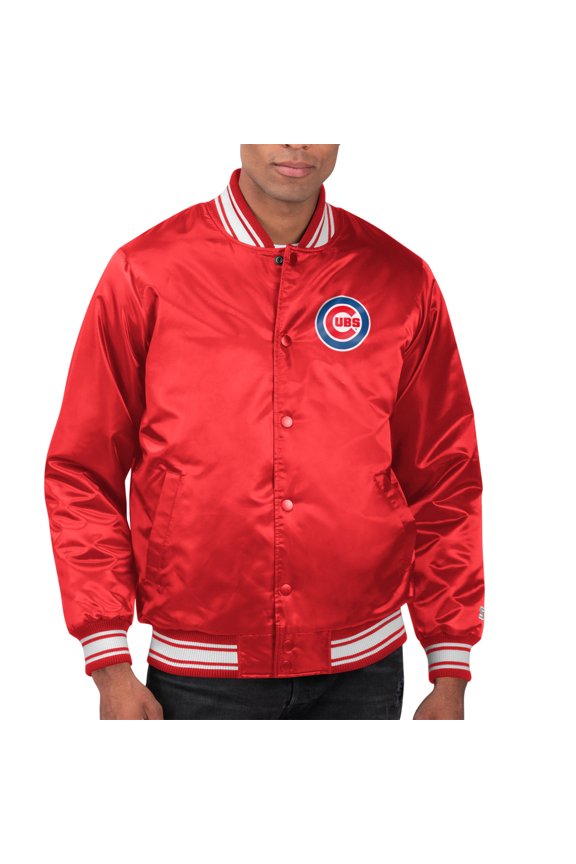 Men's Starter Red Chicago Cubs Printed Team Logo Satin Varsity Full-Snap Jacket