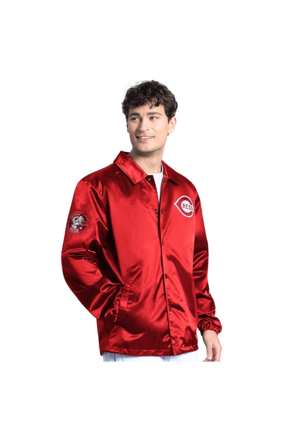Men's Starter  Red Cincinnati Reds Cooperstown Collection Point Man Full-Snap Coaches Jacket