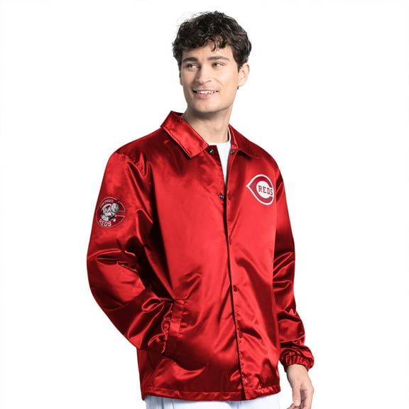 Men's Starter Red Cincinnati Reds Cooperstown Collection Point Man Full-Snap Coaches Jacket