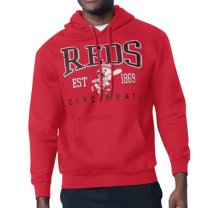 Men's-Starter Red Cincinnati Reds Distressed Fleece Pullover Hoodie
