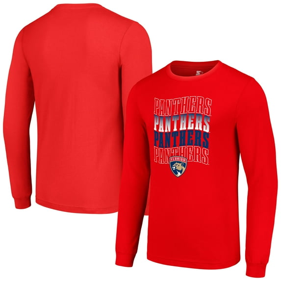 Men's Starter Red Florida Panthers Four Team Name Logo Long Sleeve Graphic T-Shirt