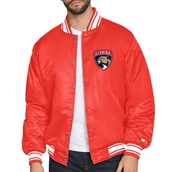 Men's Starter Red Florida Panthers Triangle Satin Varsity Full-Snap Jacket