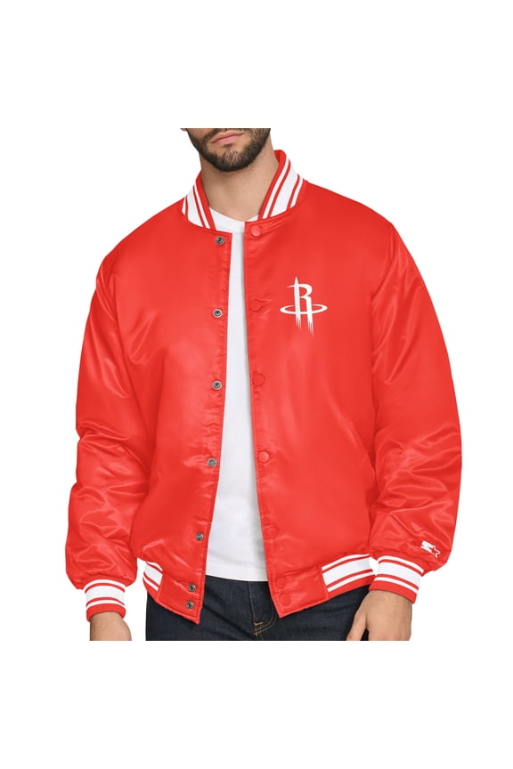 Men's Starter Red Houston Rockets Printed Team Logo Satin Varsity Full-Snap Jacket