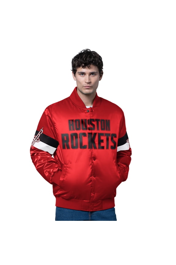 Men's Starter Red Houston Rockets Triple Option Varsity Full-Snap Satin Jacket