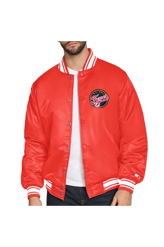 Men's Starter Red Indiana Fever Satin Varsity Full-Snap Jacket