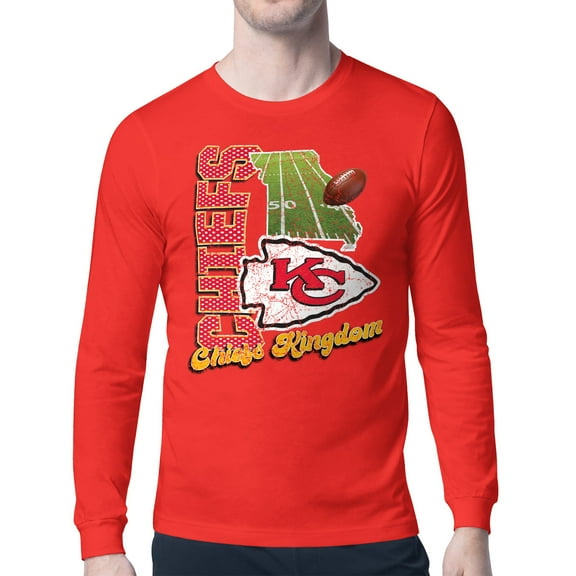 Men's-Starter  Red Kansas City Chiefs Distressed Retro State Field Long Sleeve T-Shirt