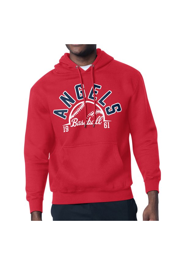 Men's Starter Red Los Angeles Angels Half Ball Team Graphic Pullover Hoodie
