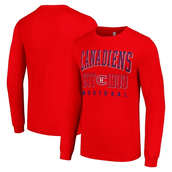 Men's Starter Red Montreal Canadiens Retro Graphic Long Sleeve Crew T-Shirt