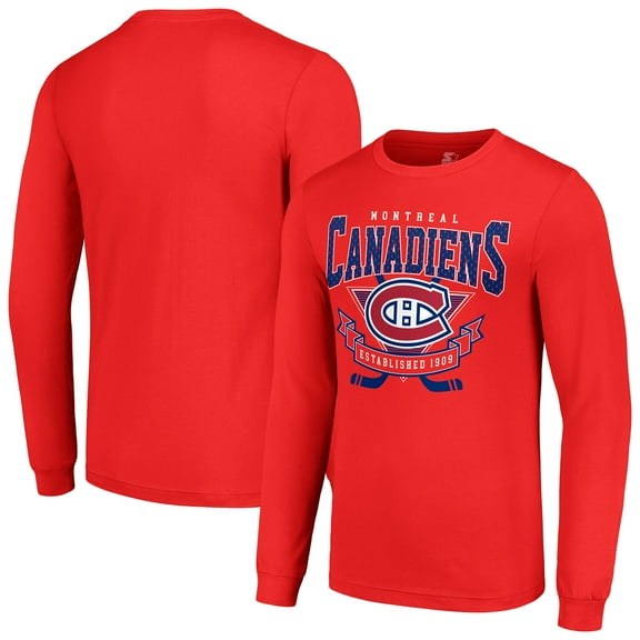 Men's Starter Red Montreal Canadiens Team Logo Graphic Long Sleeve T-Shirt