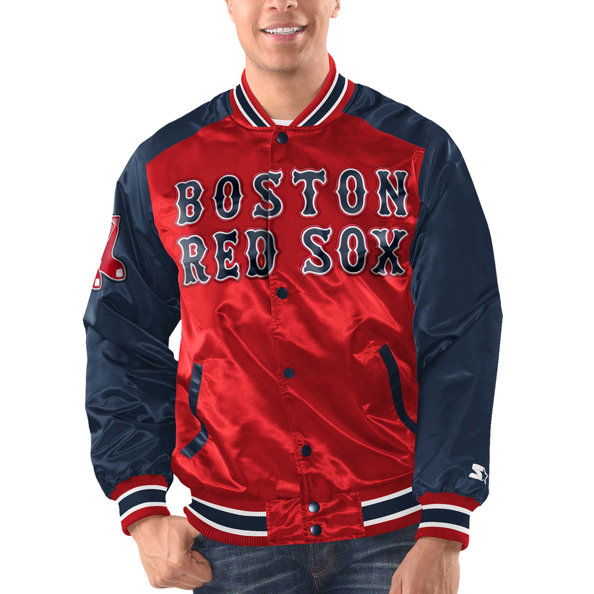Men's Starter Red/Navy Boston Red Sox Varsity Satin Full-Snap