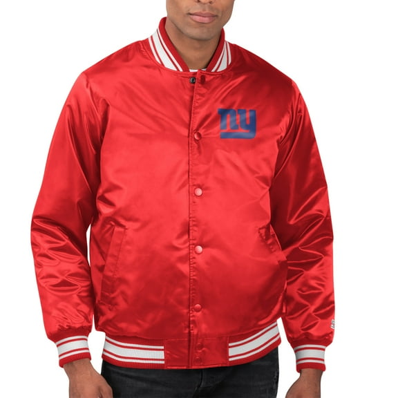 Men's Starter Red New York Giants Printed Team Logo Satin Varsity Full-Snap Jacket