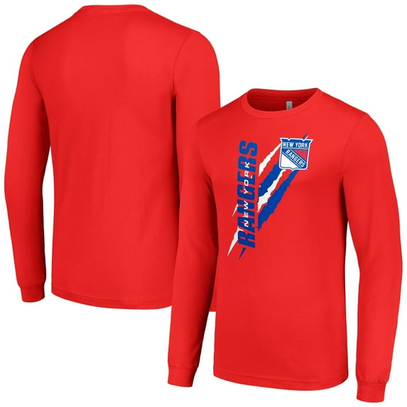 Men's Starter Red New York Rangers Color Scratch Long-Sleeve T-Shirt