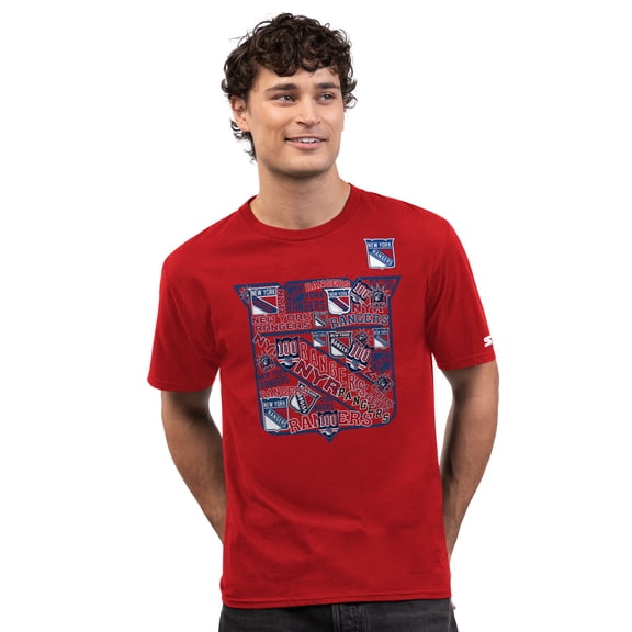 Men's Starter Red New York Rangers Logo Collage T-Shirt