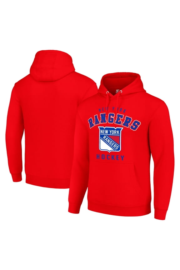 Men's Starter Red New York Rangers  Logo Pullover Hoodie