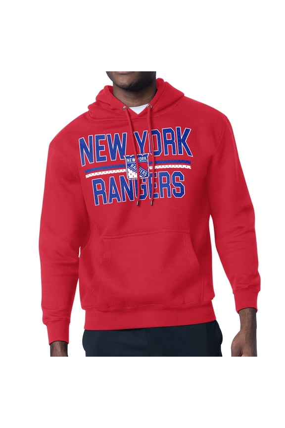 Men's Starter Red New York Rangers Mesh Look Team Name Logo Tri-Blend Pullover Hoodie
