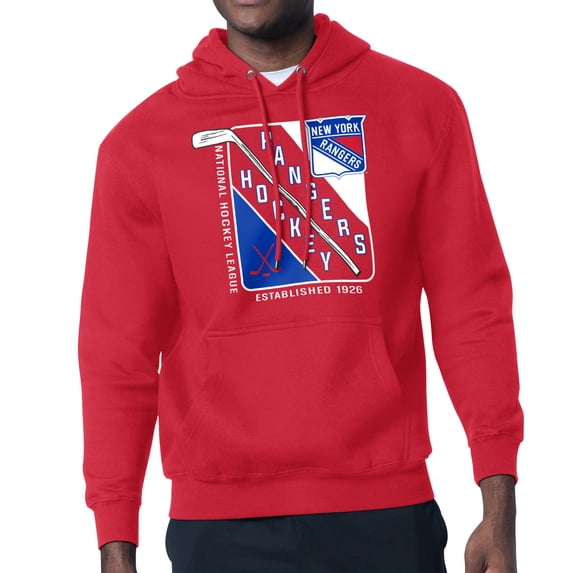 Men's Starter Red New York Rangers Shield Logo Pullover Hoodie