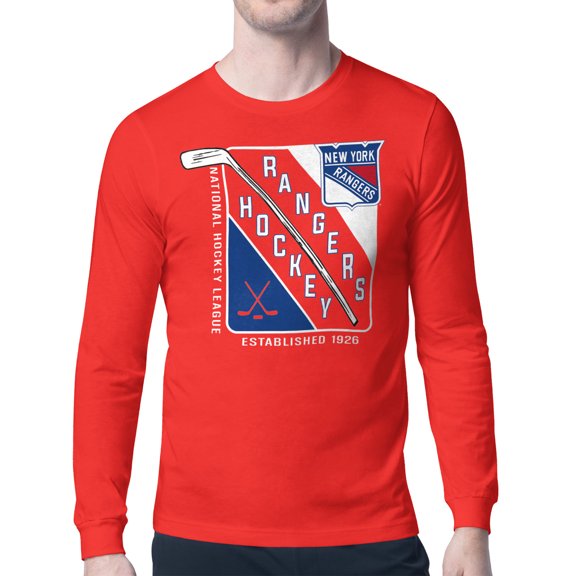 Men's Starter Red New York Rangers Shield Long Sleeve Graphic T-Shirt