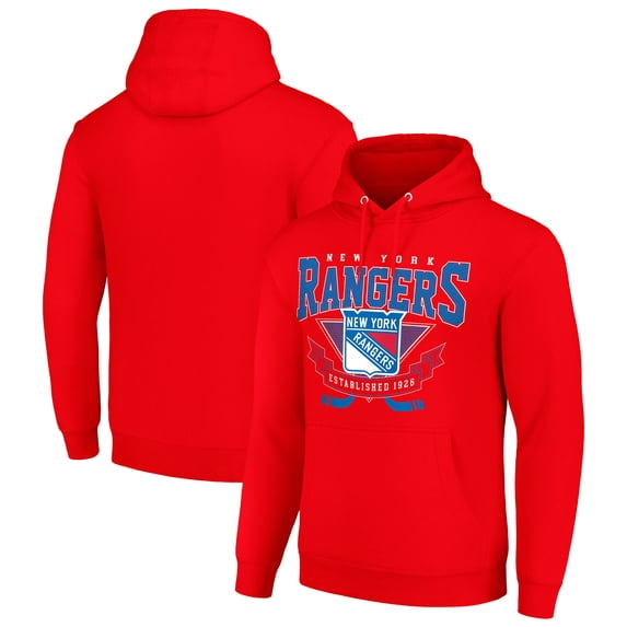 Men's Starter Red New York Rangers Team Logo Graphic Fleece Tri-Blend Pullover Hoodie