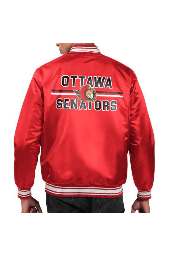 Men's Starter Red Ottawa Senators Printed Team Logo Satin Varsity Full-Snap Jacket