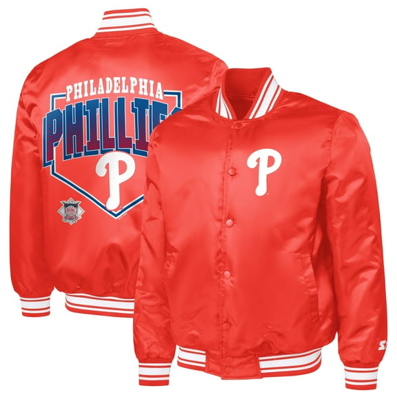 Men's Starter Red Philadelphia Phillies Home Plate Printed Graphic Satin Full-Snap Varsity Jacket