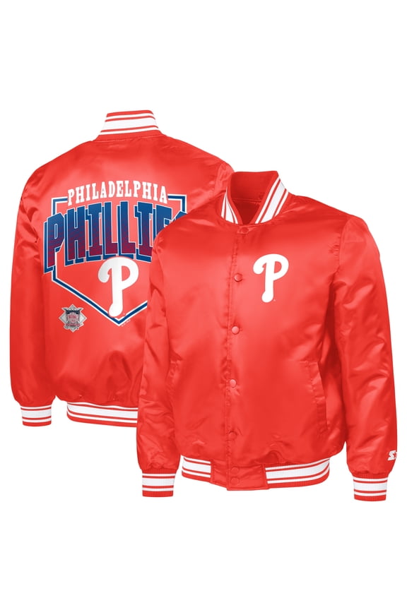Men's Starter Red Philadelphia Phillies Home Plate Printed Graphic Satin Full-Snap Varsity Jacket