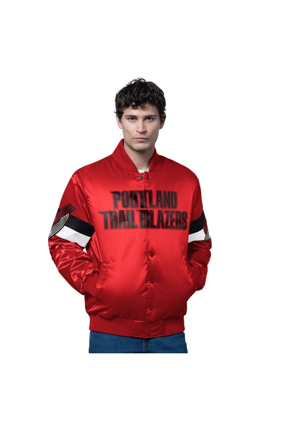 Men's Starter Red Portland Trail Blazers Triple Option Varsity Full-Snap Satin Jacket