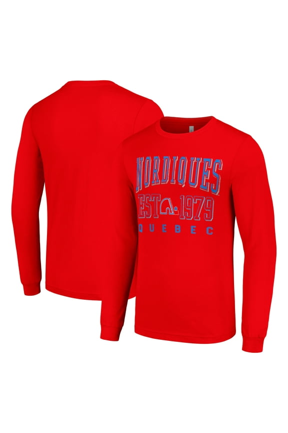 Men's Starter Red Quebec Nordiques Retro Graphic Long Sleeve Crew T-Shirt