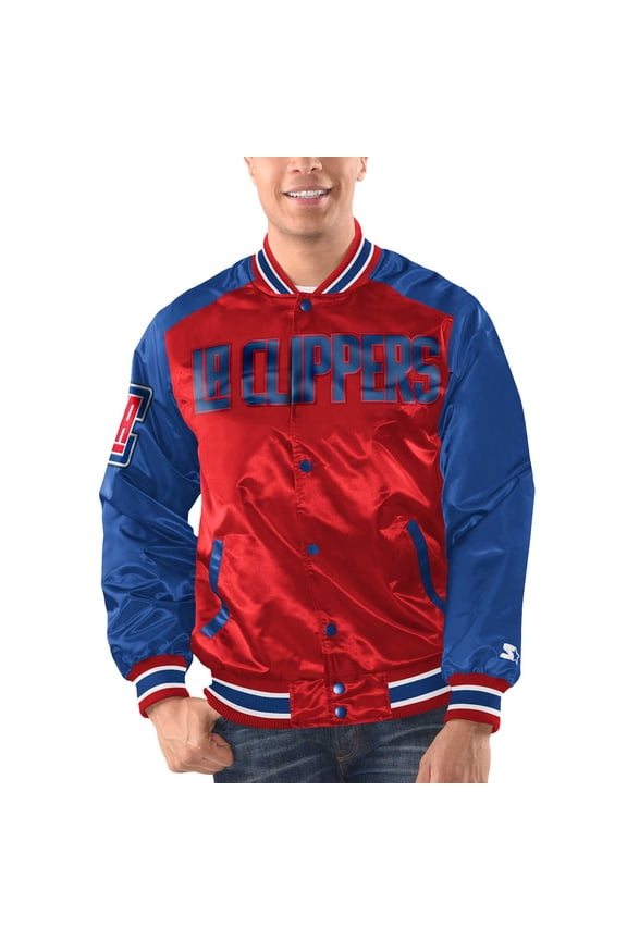 Men's Starter Red/Royal LA Clippers Renegade Satin Full-Snap Varsity Jacket