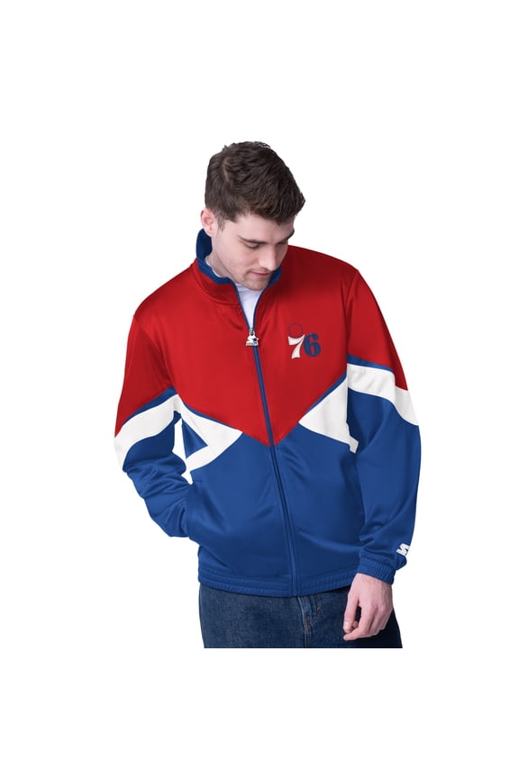 Men's Starter Red/Royal Philadelphia 76ers Rush Applique Full-Zip Track Jacket