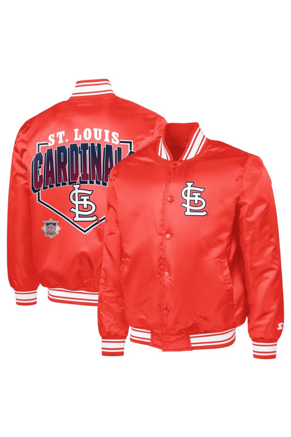 Men's Starter Red St. Louis Cardinals Home Plate Printed Graphic Satin Full-Snap Varsity Jacket