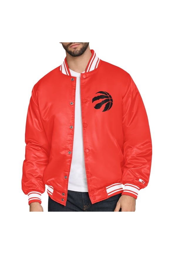Men's Starter Red Toronto Raptors Printed Team Logo Satin Varsity Full-Snap Jacket