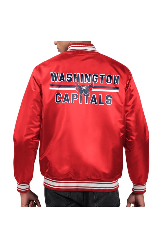Men's Starter Red Washington Capitals Printed Team Logo Satin Varsity Full-Snap Jacket