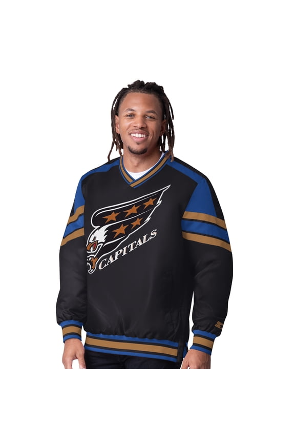 Men's Starter  Black Washington Capitals Reliever V-Neck Pullover Jacket