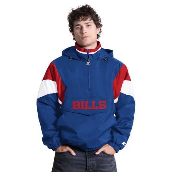 Men's Starter Royal Buffalo Bills The Throwback Half-Zip Hooded Jacket